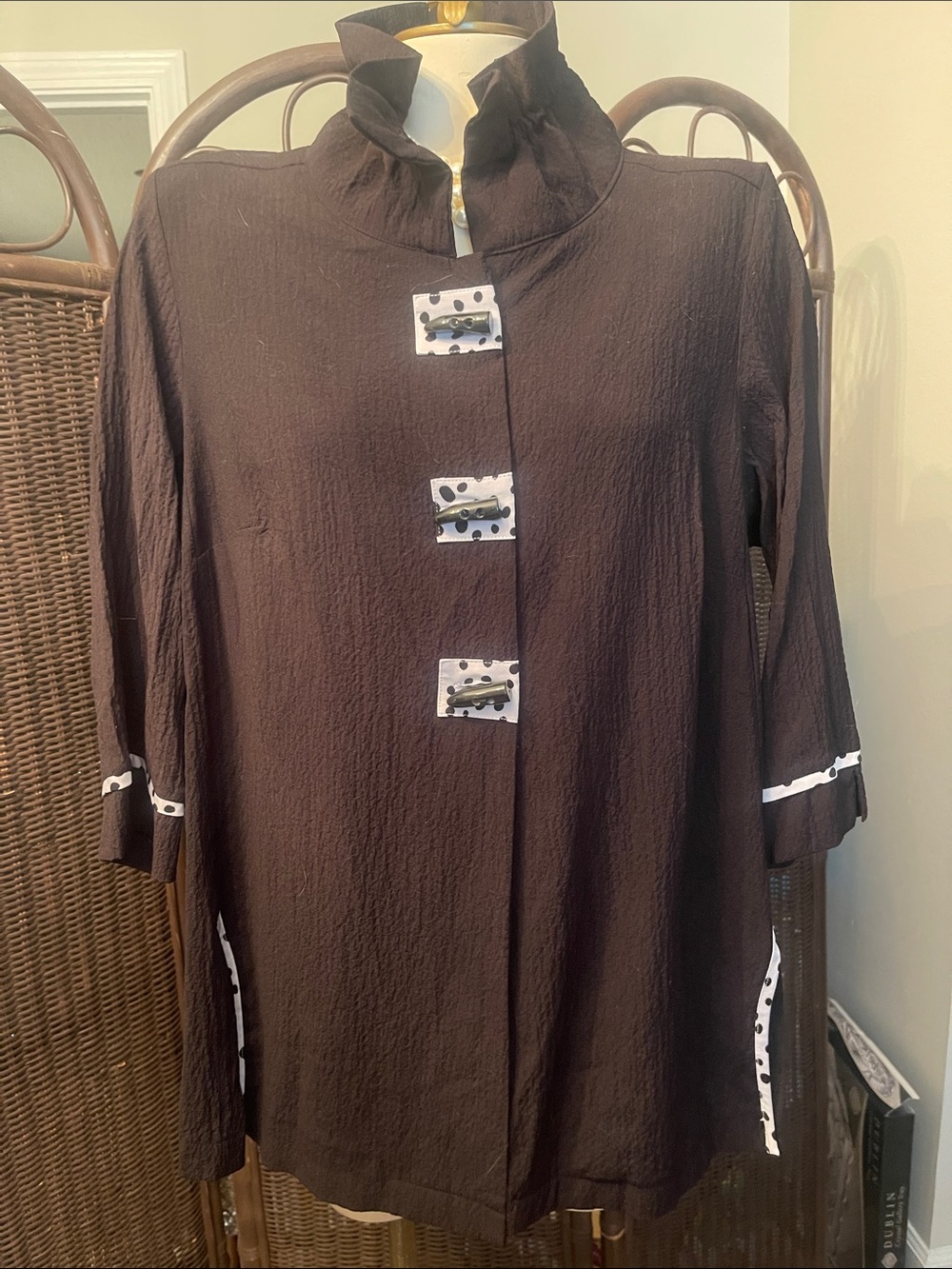 Peter Nygard Black Tunic with White Polka-Dot Accents
